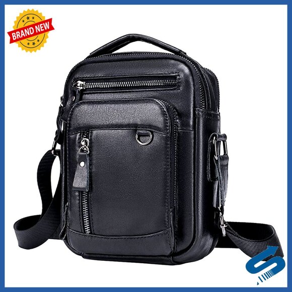 Small Genuine Leather Shoulder Bag Crossbody Messenger for Men Travel Business